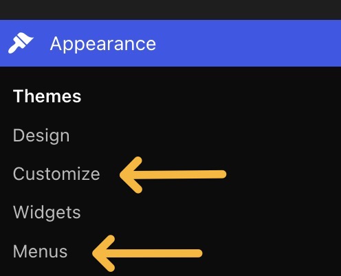 An arrow points to Customize under Appearance.