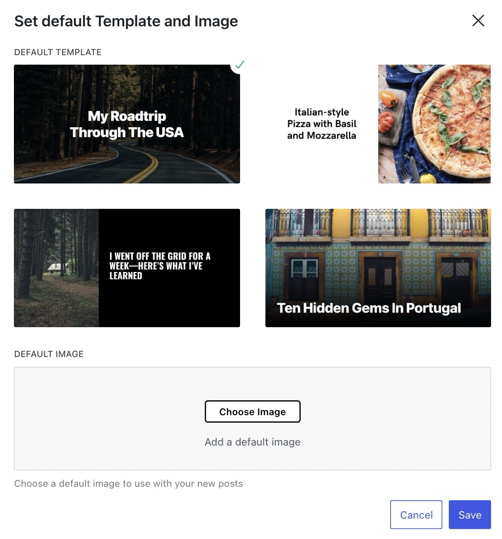 The pop-up that appears after clicking the "Set Defaults" button under the Social Image Generator.