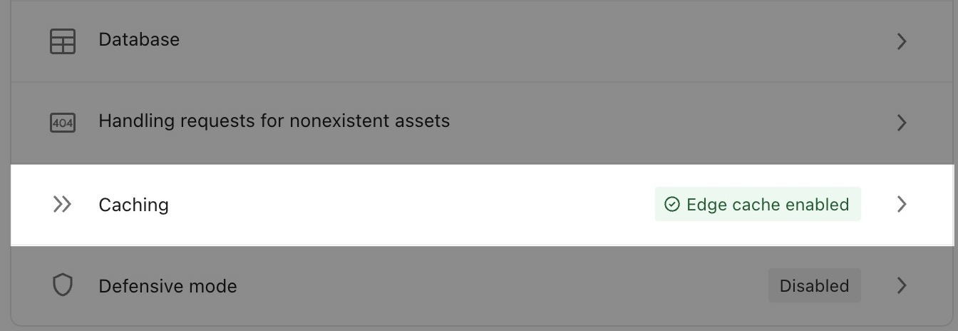 The Caching section of server settings.