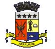 Brasão de Araruama, nas cores vermelho, amarelo, branco, contém uma faixa com o nome da cidade.