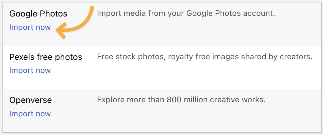 An arrow points to the "Import now" link under Pixels.