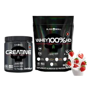 Refil Whey Hd 900g + Creatina Pó 300g Black Skull Suplemento Morango