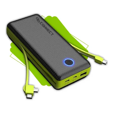 Power Bank 20.000mah Connect Carregador Rápido Com Display Portátil Universal Preto Preto/verde