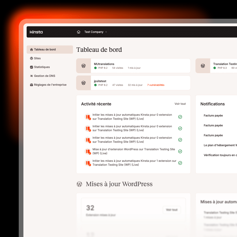 Tableau de bord MyKinsta
