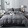 AveLom Queen Duvet Cover Set, 3 Pieces - 90 x 90 in, Dark Gray Microfiber with Zipper and Ties