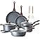 SENSARTE Nonstick Cookware Set 16-Piece, Healthy Pots and Pans Set, Non-stick Kitchen Cooking Set with Stay-Cool Handles, Sil