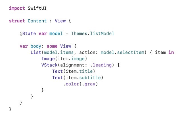 Apple's example of SwiftUI's declarative syntax.