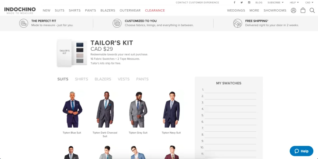 screenshot of the product listing page on Indichino website