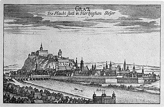 Graz, Mur und Schloßberg, Georg Matthäus Vischer (1670)