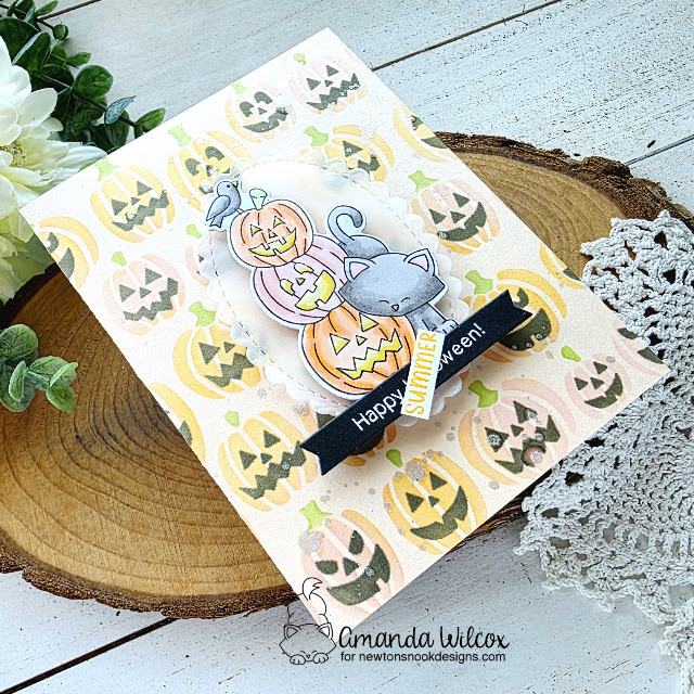 Happy Summerween Card by Amanda Wilcox | Newton's Boo-tiful Night, Newton's Happy Meowr, Oval Frames Die Set, Jack-o'-Lantern Stencil Set, A7 Frames & Banners Die Set by Newton's Nook Designs Happy Summerween Card by Amanda Wilcox | Newton's Boo-tiful Night, Newton's Happy Meowr, Oval Frames Die Set, Jack-o'-Lantern Stencil Set, A7 Frames & Banners Die Set by Newton's Nook Designs