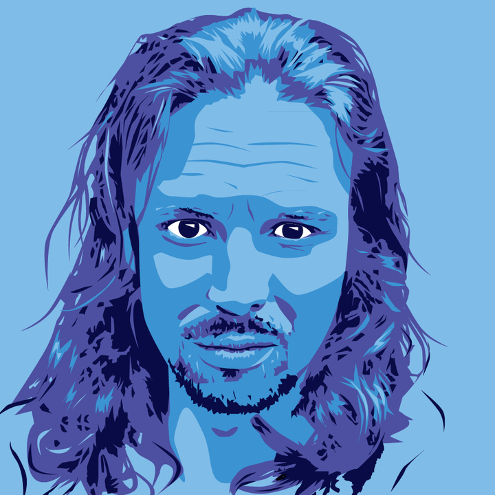 Andy Edser's bio picture, in blue.