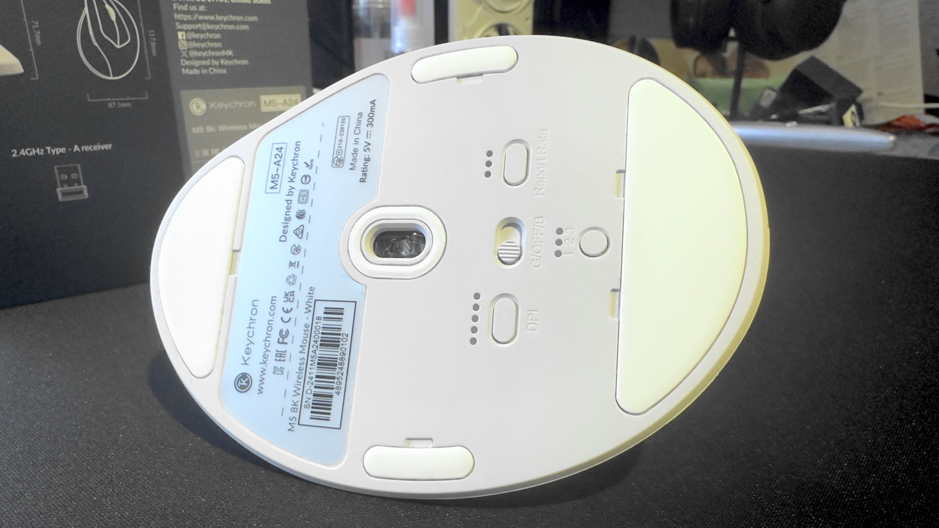 A photo of the Keychron M5 wireless ergonomic vertical mouse