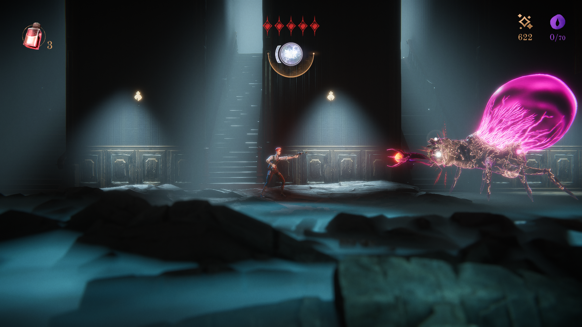 Benedict Fox fights a huge, demonic spider in The Last Case of Benedict Fox.