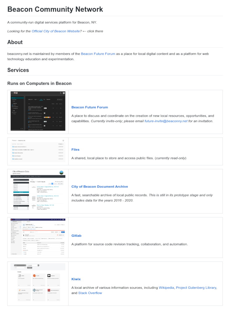 Screenshot of the Beacon Community Network website