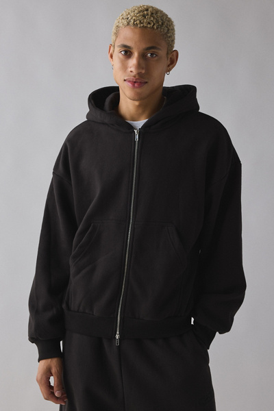 Standard Cloth Jump Shot Full Zip Hoodie Sweatshirt in Black, Men's at Urban Outfitters