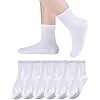 Eyean Kids Athletic Crew Socks Boys Girls Cotton School Uniform Casual Basic Socks 6 Pairs (6-8 Years, White)
