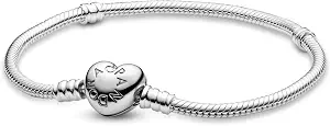 Pandora Moments Heart Clasp Snake Chain Bracelet - Compatible Moments Charms - Sterling Silver Charm Bracelet for Women - Gift for Her - 7.5"