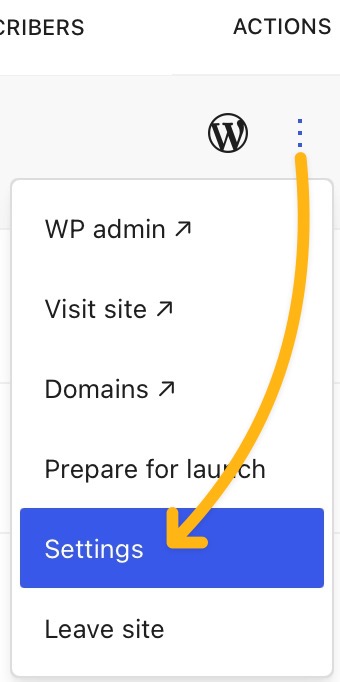An arrow pointing from the ellipsis menu to the "Settings" option.