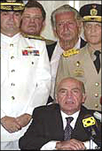 Pedro Carmona con militares.