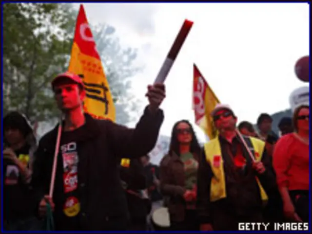 Manifestantes en Francia contra el desempleo.