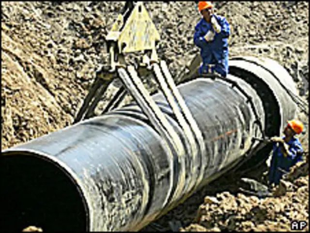 Un ducto de gas en construcción en Rusia