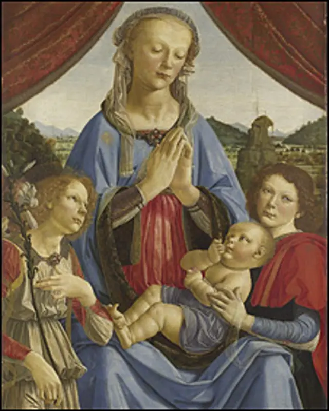 “La virgin y el niño con dos ángeles”