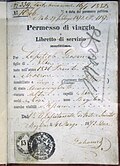 Paspor Italia, diterbitkan pada tahun 1872