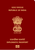 The front cover of a diplomatic Indian passport coloured maroon.