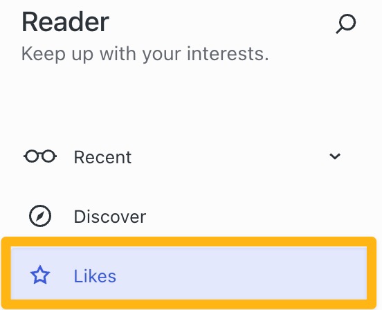The "Likes" menu highlighted in the Reader.