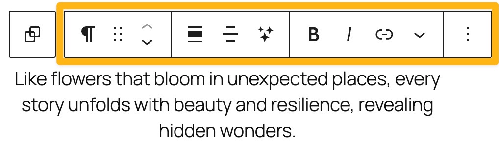 The toolbar for the Paragraph block directly above the block.