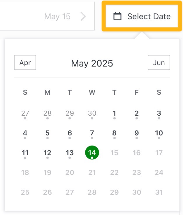 Le sélecteur de date est mis en évidence et ouvert sur l’écran Jetpack VaultPress Backup.