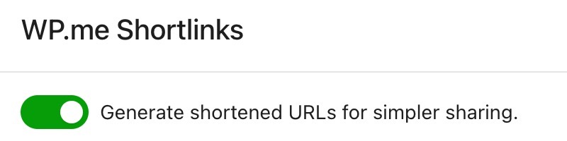The WP.me Shortlinks toggled on.
