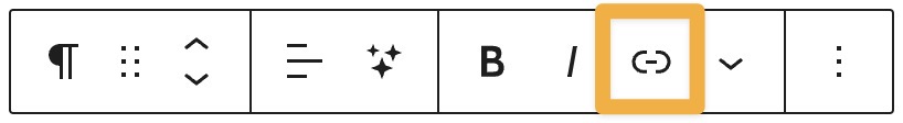 A Paragraph block's toolbar with a box drawn around the link icon