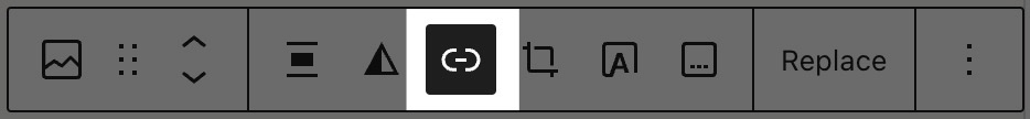 The "Link" icon in the block toolbar highlighted.