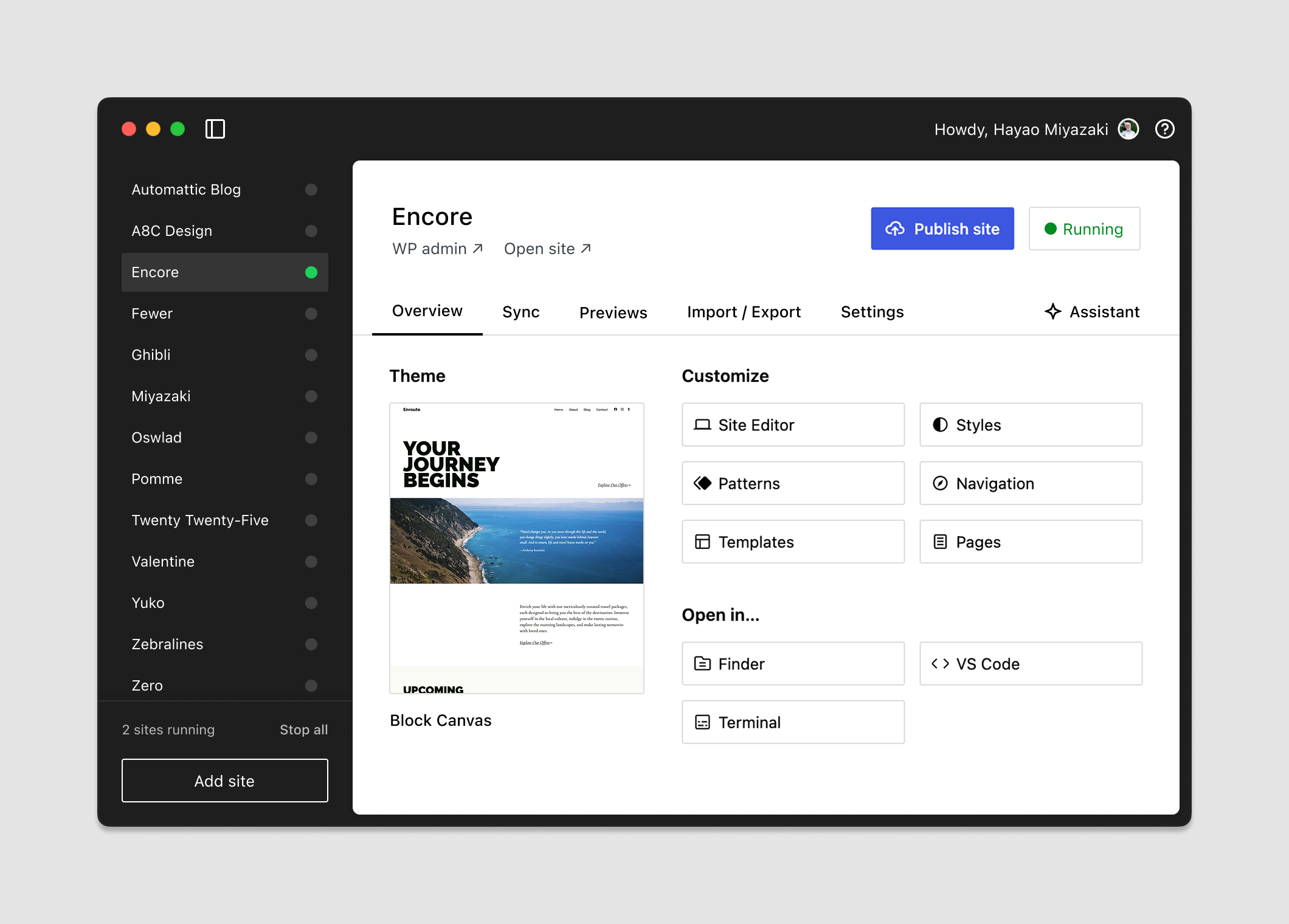 A screenshot depicting the Overview tab in the Studio app.