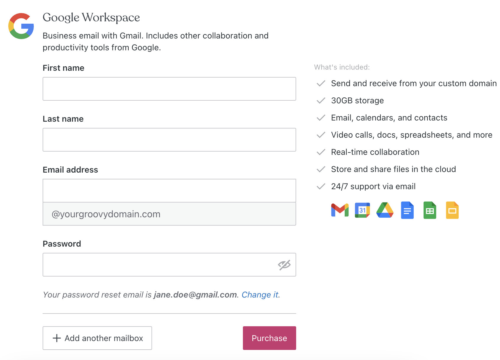 The signup screen for Google Workspace.
