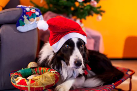 santa hat Animal border collie HD Desktop Wallpaper | Background Image