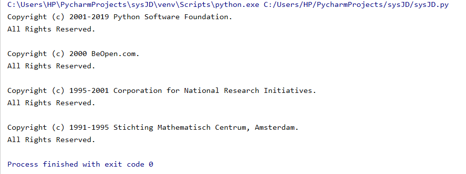 Python sys.copyright 