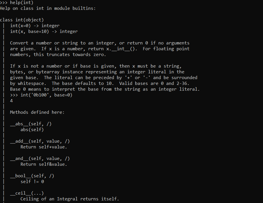 Python help() Function With Keyword int