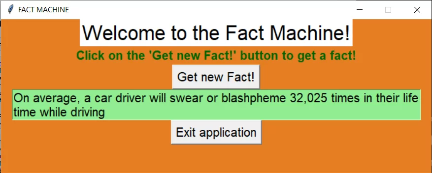 Output2 Fact Machine Random Facts Machine in Tkinter