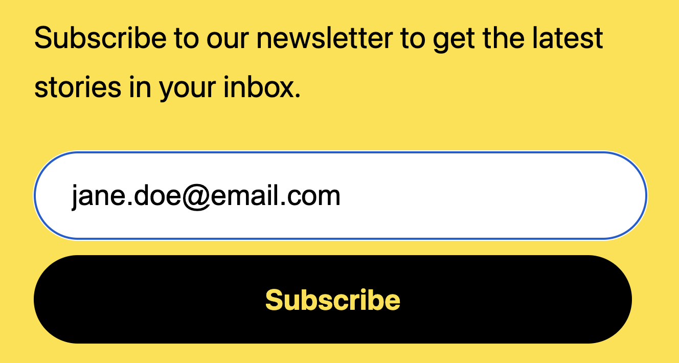 email follow A subscription form with a field to enter an email address and click subscribe.