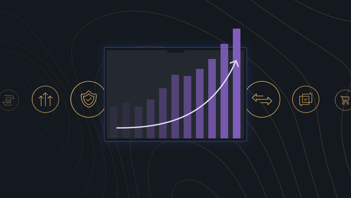 Analytics dashboard bar chart showing growth for a digital solution’s publishing or content performance.