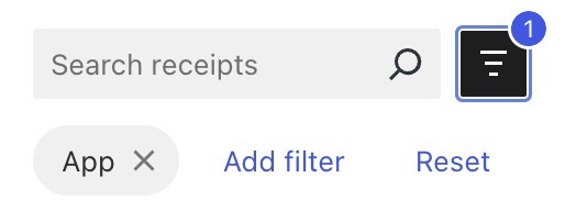 An active filter selected from the "Add Filters" icon and the option to add another filter or reset the filters.