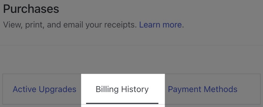 The billing history tab is selected.