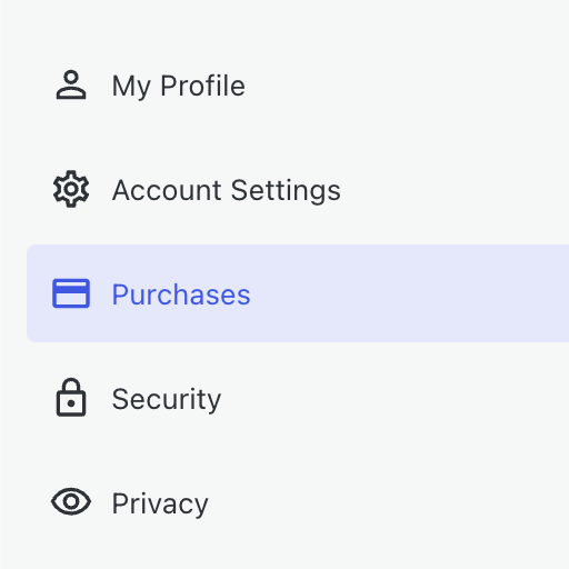 Purchases is highlighted in the menu.